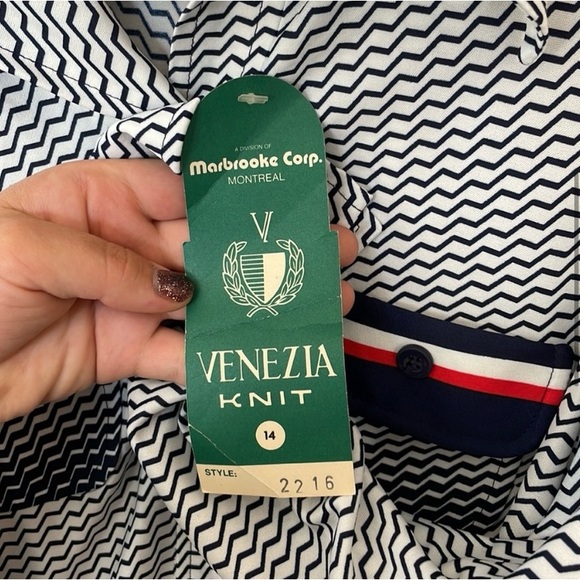 NWT Vintage Geometric Dress Blue/White/Red Various Sizes - Picture 5 of 6